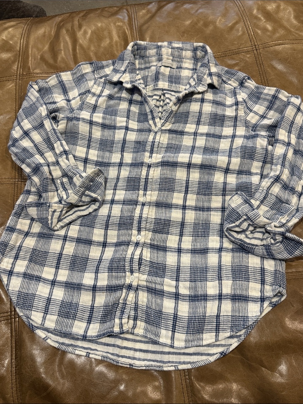 Outerknown Blanket Fireside Blue & White Plaid Button-Down Shirt Organic Small
